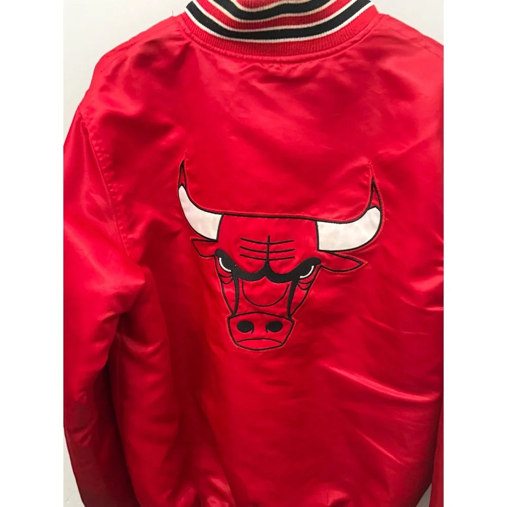 Starter Black Label Chicago Bulls Satin Bomber Jacket Red Embroidered Mens M